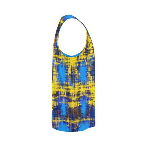 geometric plaid pattern painting abstract in blue yellow and black All Over Print Tank Top for Men (Model T43)