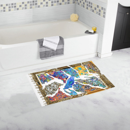 Bath Rug Fractured Art Gold Drip Art Print Bath Rug 16''x 28''