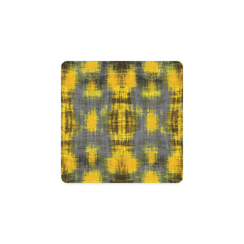 geometric plaid pattern painting abstract in yellow brown and black Square Coaster