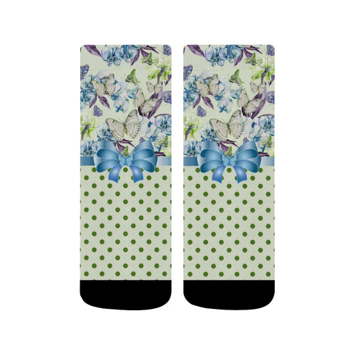 Watercolor Flowers Butterflies Polka Dots Ribbon B Quarter Socks