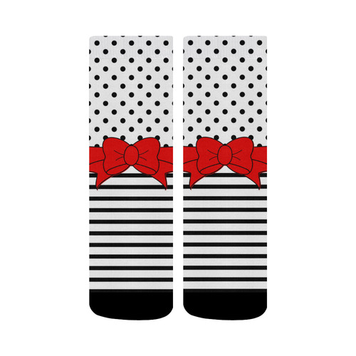 Polka Dots Stripes black white Comic Ribbon red Crew Socks