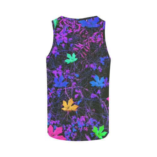 maple leaf in pink blue green yellow purple with pink and purple creepers plants background All Over Print Tank Top for Men (Model T43)