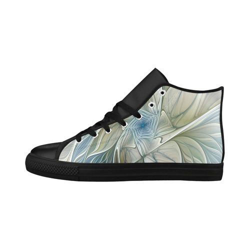 Floral Fantasy Pattern Abstract Blue Khaki Fractal Aquila High Top Microfiber Leather Women's Shoes (Model 032)