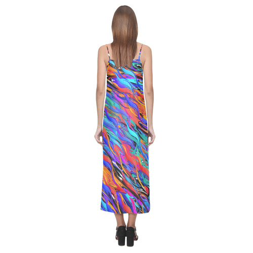 Colorful Water Fire Design by Juleez V-Neck Open Fork Long Dress(Model D18)