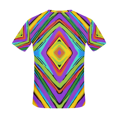 psychedelic geometric graffiti square pattern abstract in blue purple pink yellow green All Over Print T-Shirt for Men (USA Size) (Model T40)