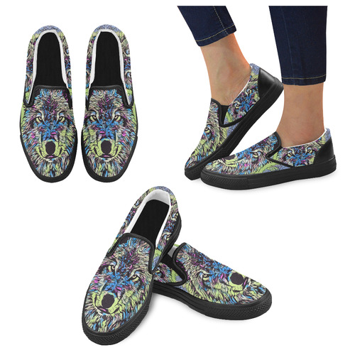 WOLF MULTICOLOR Women's Unusual Slip-on Canvas Shoes (Model 019)