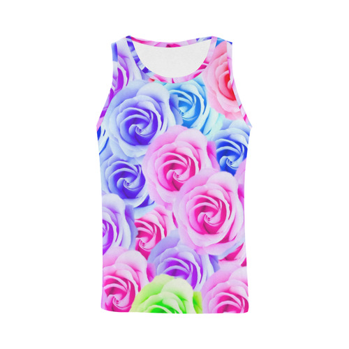 closeup colorful rose texture background in pink purple blue green All Over Print Tank Top for Men (Model T43)