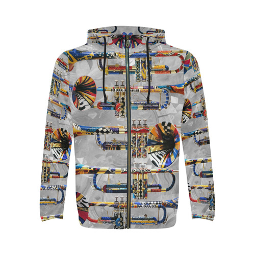 Trumpet Print Hoodie All Over Print Full Zip Hoodie for Men (Model H14)