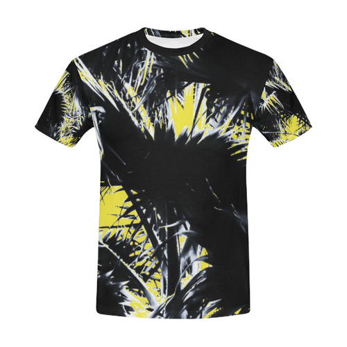 black and white palm leaves with yellow background All Over Print T-Shirt for Men (USA Size) (Model T40)