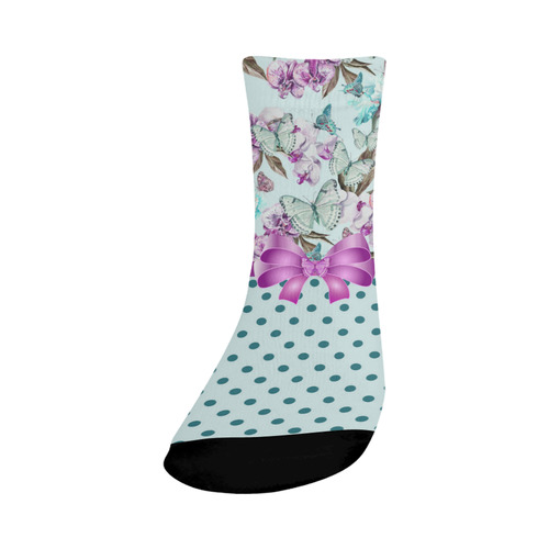 Watercolor Flowers Butterflies Polka Dots Ribbon T Crew Socks