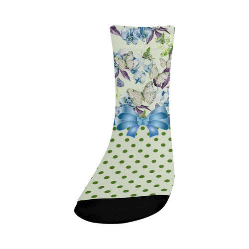 Watercolor Flowers Butterflies Polka Dots Ribbon B Crew Socks