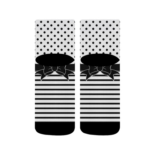 Polka Dots Stripes black white Comic Ribbon black Quarter Socks