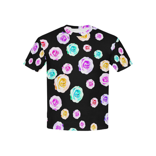 colorful roses in pink purple green yellow with black background Kids' All Over Print T-shirt (USA Size) (Model T40)