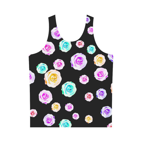 colorful roses in pink purple green yellow with black background All Over Print Tank Top for Men (Model T43)