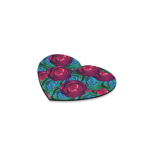 closeup blooming roses in red blue and green Heart Coaster