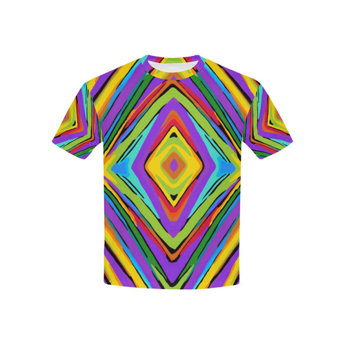 psychedelic geometric graffiti square pattern abstract in blue purple pink yellow green Kids' All Over Print T-shirt (USA Size) (Model T40)