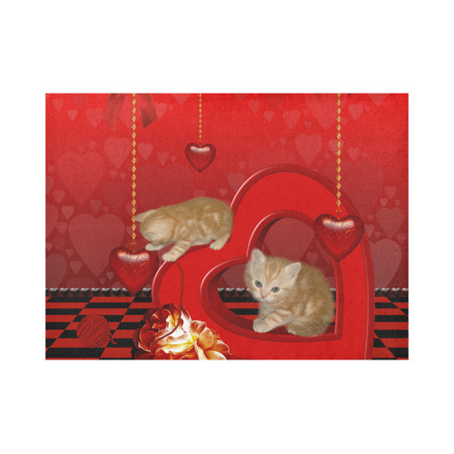 Cute kitten with hearts Placemat 14’’ x 19’’ (Set of 4)