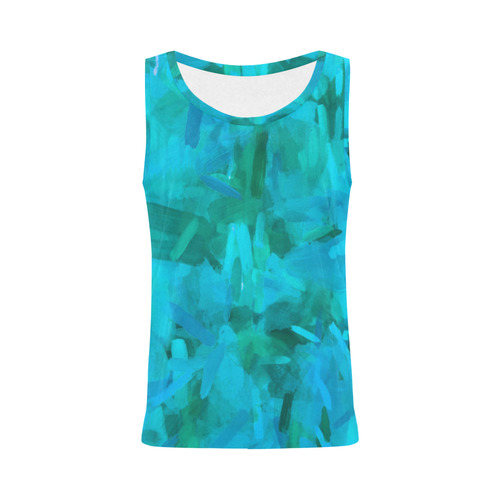 splash painting abstract texture in blue and green All Over Print Tank Top for Women (Model T43)