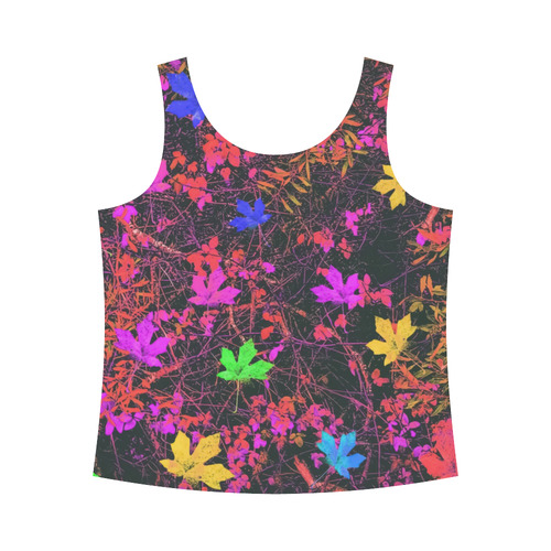 maple leaf in yellow green pink blue red with red and orange creepers plants background All Over Print Tank Top for Women (Model T43)