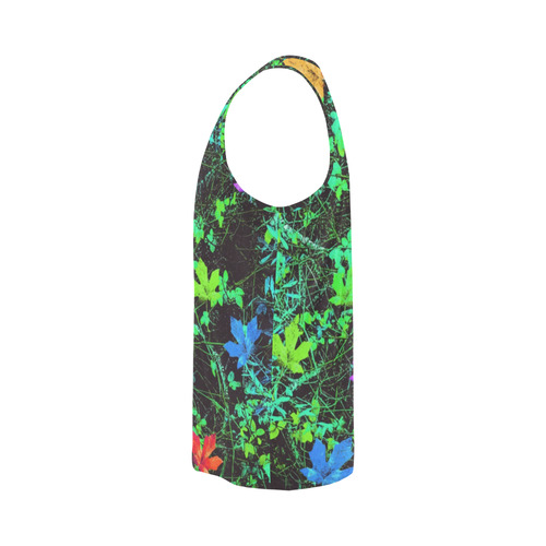 maple leaf in pink blue green yellow orange with green creepers plants background All Over Print Tank Top for Men (Model T43)