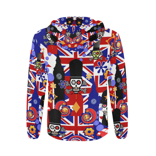 Print Hoodie UK London Flag Brit Sugar Skull All Over Print Full Zip Hoodie for Men (Model H14)