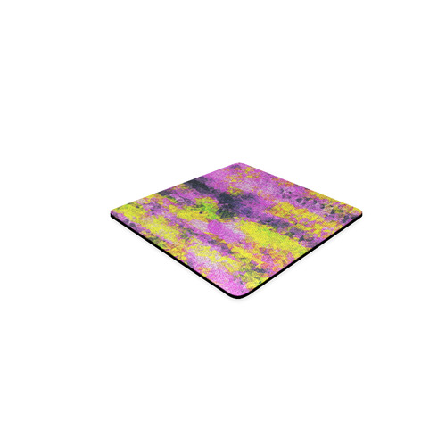 vintage psychedelic painting texture abstract in pink and yellow with noise and grain Square Coaster