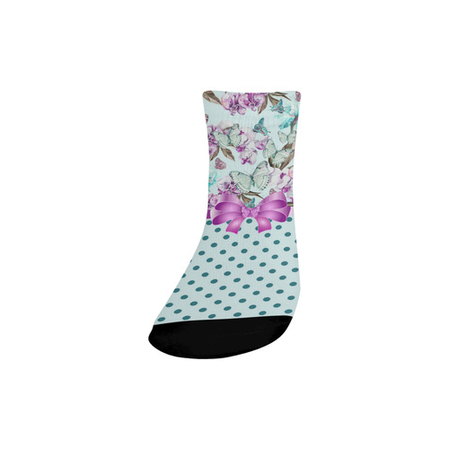 Watercolor Flowers Butterflies Polka Dots Ribbon T Quarter Socks