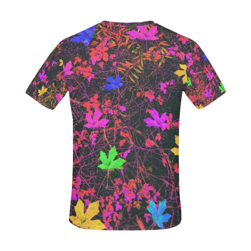 maple leaf in yellow green pink blue red with red and orange creepers plants background All Over Print T-Shirt for Men (USA Size) (Model T40)