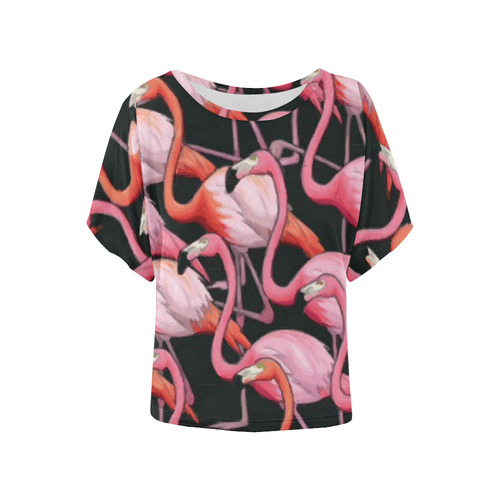 Beautiful Pink Flamingos Summer Pattern Women's Batwing-Sleeved Blouse T shirt (Model T44)