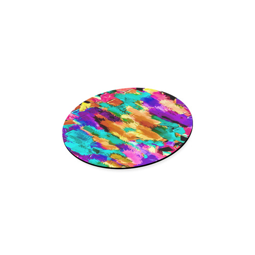 psychedelic splash painting texture abstract background in pink green purple yellow brown Round Coaster