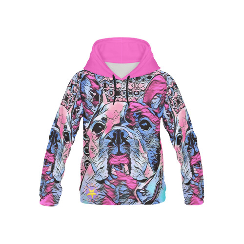 FRENCH BULLDOG PINK BY CRASSCO KIDS All Over Print Hoodie for Kid (USA Size) (Model H13)