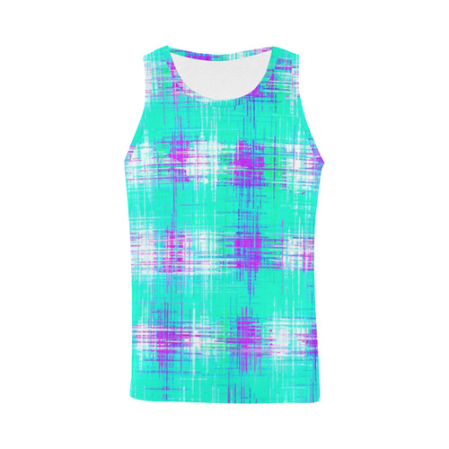 plaid pattern graffiti painting abstract in blue green and pink All Over Print Tank Top for Men (Model T43)