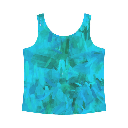 splash painting abstract texture in blue and green All Over Print Tank Top for Women (Model T43)