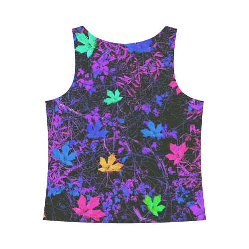 maple leaf in pink blue green yellow purple with pink and purple creepers plants background All Over Print Tank Top for Women (Model T43)