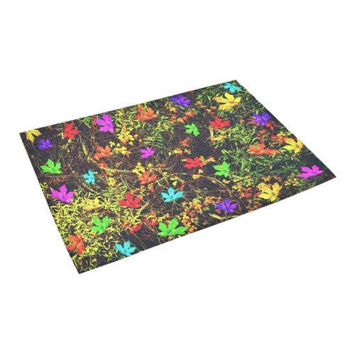 maple leaf in blue red green yellow pink orange with green creepers plants background Azalea Doormat 24" x 16" (Sponge Material)