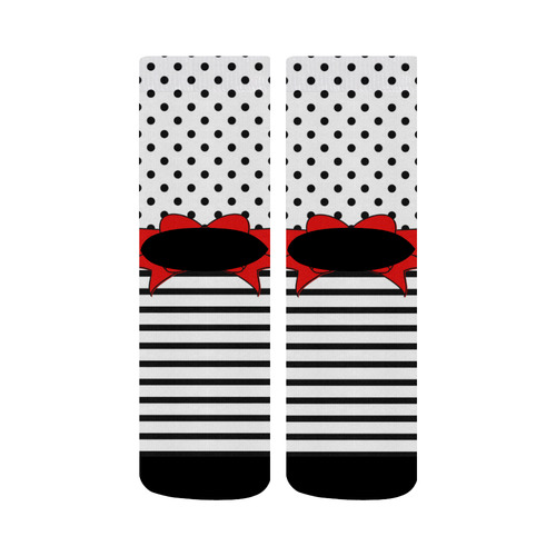 Polka Dots Stripes black white Comic Ribbon red Crew Socks