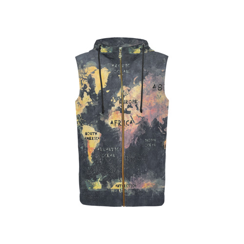 world map OCEANS and continents All Over Print Sleeveless Zip Up Hoodie for Women (Model H16)