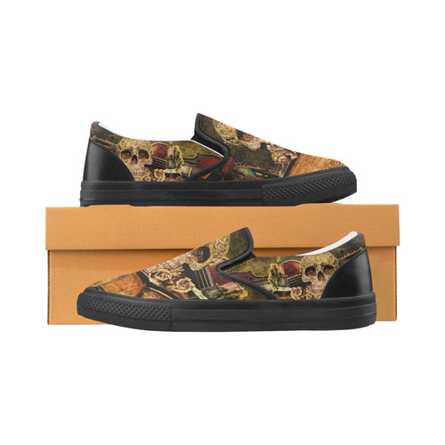 Steampunk Alchemist Mage Roses Celtic Skull Men's Slip-on Canvas Shoes (Model 019)