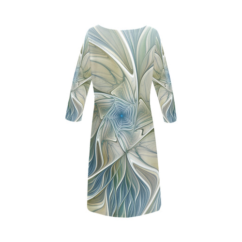 Floral Fantasy Pattern Abstract Blue Khaki Fractal Round Collar Dress (D22)
