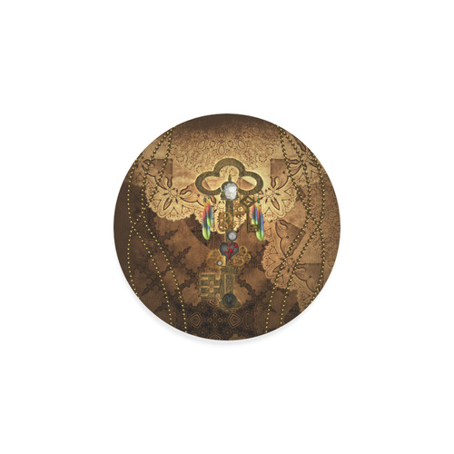 Steampunk, key with clocks, gears and feathers Round Coaster
