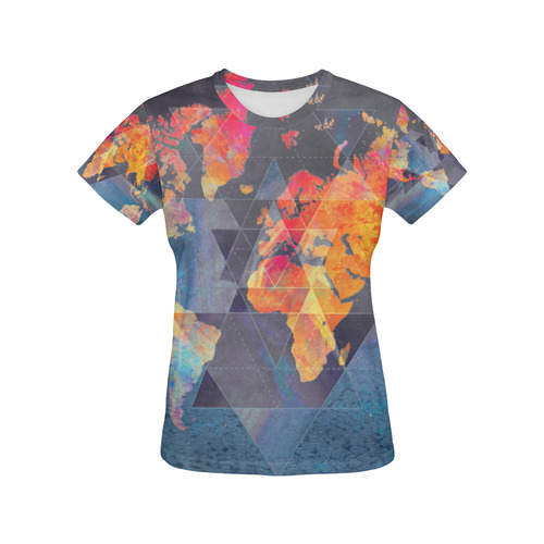 world map All Over Print T-Shirt for Women (USA Size) (Model T40)