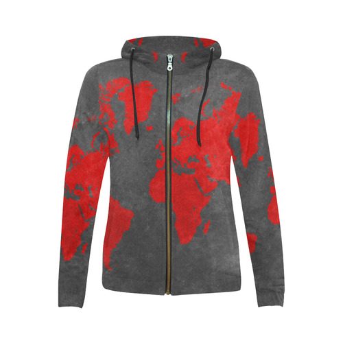 world map 24 All Over Print Full Zip Hoodie for Women (Model H14)