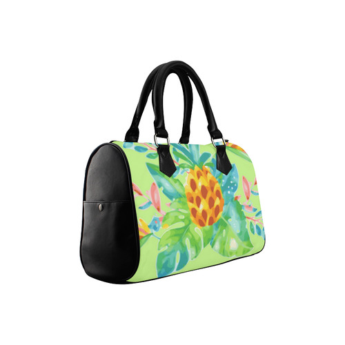 Summer Tropical Pineapple Fruit Floral Boston Handbag (Model 1621)