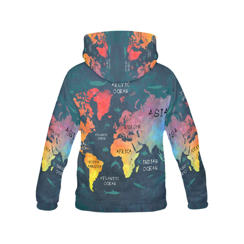 world map All Over Print Hoodie for Women (USA Size) (Model H13)