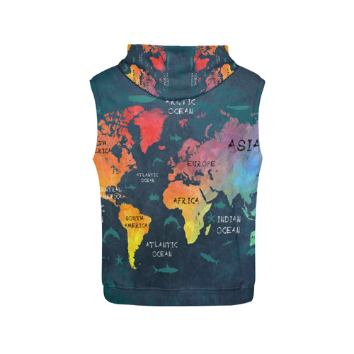 world map All Over Print Sleeveless Hoodie for Women (Model H15)