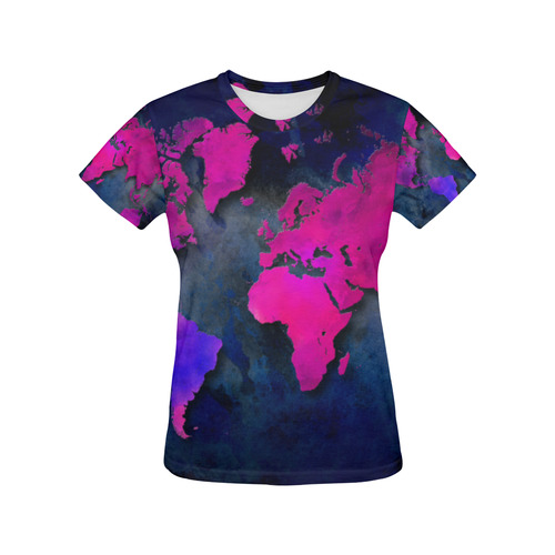 world map 14 All Over Print T-Shirt for Women (USA Size) (Model T40)