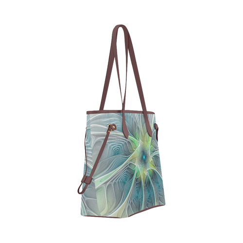 Floral Fantasy Abstract Blue Green Fractal Flower Clover Canvas Tote Bag (Model 1661)