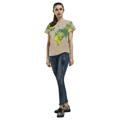 world map 11 All Over Print T-Shirt for Women (USA Size) (Model T40)