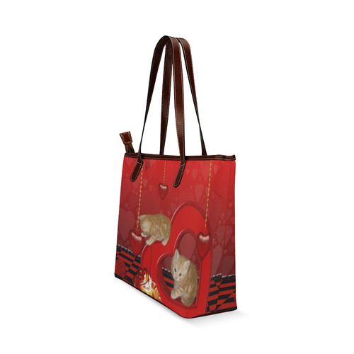 Cute kitten with hearts Shoulder Tote Bag (Model 1646)