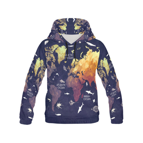 ocean world map All Over Print Hoodie for Women (USA Size) (Model H13)